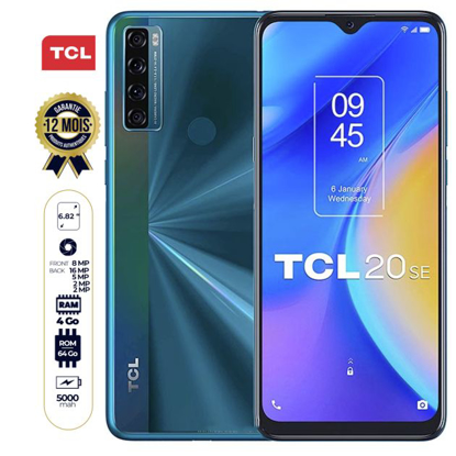 Agrandir l'image de TCL 20 SE - 64Go/4 Go - 6.82" - DEUX nano sim - 16MP+5MP+2MP+2MP/8MP - 5000mAh - Garantie 12 mois Image de TCL 20 SE - 64Go/4 Go - 6.82" - DEUX nano sim - 16MP+5MP+2MP+2MP/8MP - 5000mAh - Garantie 12 mois