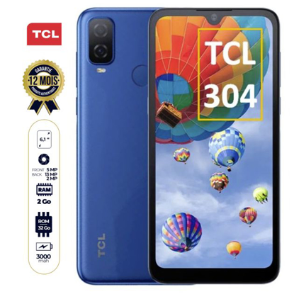Agrandir l'image de TCL 304 - 32Go/2Go - 6.1" - DEUX nano sim - 13MP+2MP/5MP - 3000mAh - Garantie 12 mois Image de TCL 304 - 32Go/2Go - 6.1" - DEUX nano sim - 13MP+2MP/5MP - 3000mAh - Garantie 12 mois