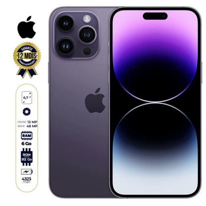 Image de IPhone 14 Pro Max - 6.7'' - 512 Go - 6Go RAM - 2 Nano Sim physique - 48MP/12MP - A16 Bionic - 4323mAh - 12 mois de garantie
