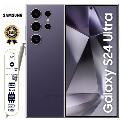 Image de Samsung Galaxy S24 ULTRA 5G - 512 Go - 12Go RAM - 6.8" - 2 Nano-SIMs and eSIM - 200 MP + 50 MP + 10 MP + 12 MP/12MP - 5000mAh - Garantie 24 Mois