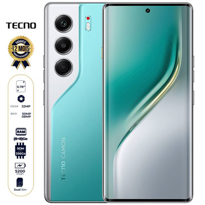 Image de Tecno Camon 40 - 256 Go - 8 Go + 8 Go RAM Extensible - 6,78" - Double Nano Sim - 50MP + 8MP/32MP - 5200 mAh - Garantie 12 mois