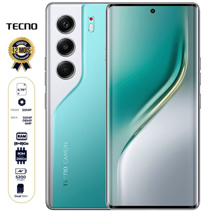 Image de Tecno Camon 40 Pro - 256 Go - 8 Go + 8 Go RAM Extensible - 6,78" - Double Nano Sim - 50MP + 8MP/50MP - 5200 mAh - Garantie 24 mois