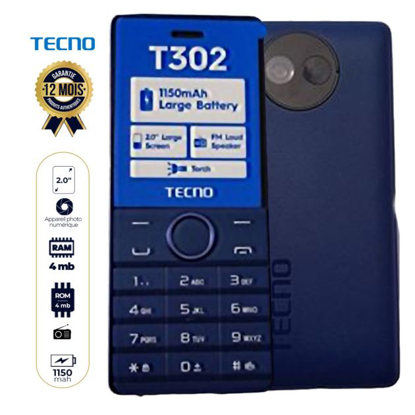 Image de Téléphone portable Tecno T302 - 2" - 4 Mo/4 Mo RAM - 1150 mAh - Nano Sim - Garantie 12 Mois