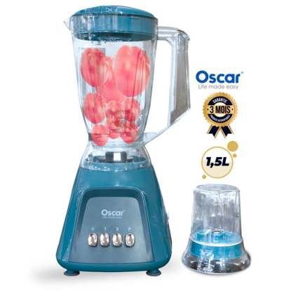 Image de Mixeur Oscar OSC‑28PP-B – 1,5 L – 300‑350 W – 2 vitesses + pulse – Protection surchauffe & verrouillage sécurité – Bol plastique + broyeur sec – Garantie 3 mois
