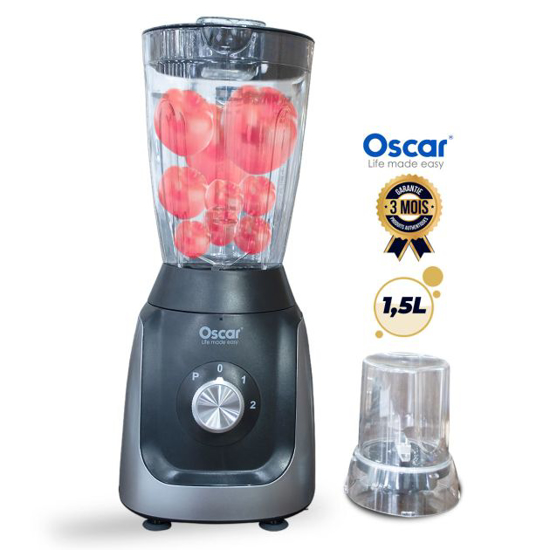Image sur Mixeur Oscar OSC‑20PP – 1,5 L – 300–350 W – 2 vitesses – Protection surchauffe – Bol plastique + broyeur sec – Garantie 3 mois