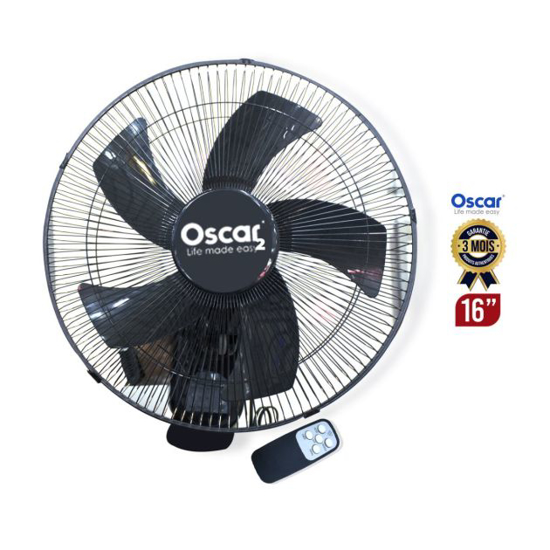 Image sur Ventilateur mural Oscar 16″ OSC‑40‑17R – 60 W – 3 vitesses – Orientation réglable – Télécommande – Garantie 6 mois