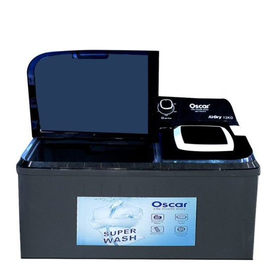 Image sur Machine à laver semi-auto Oscar OSC‑TTB‑XP12 – 12 kg – Lavage et essorage séparés – 340 W lavage + 135 W essorage – Noir – Garantie 6 mois
