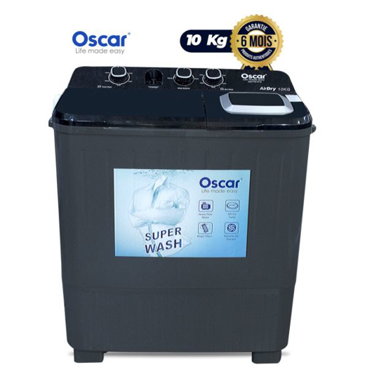 Image sur Machine à laver semi-auto Oscar OSC‑TTB‑XP10 – 10 kg – 340 W lavage + 135 W essorage – 3 vitesses – Bac inox + vidange – Garantie 6 mois