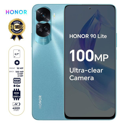 Agrandir l'image de Honor 90 Lite - 256 Go/8Go RAM - 6.7" - Dual Nano SIM - 100MP + 5MP + 2MP/16MP - 4500mAh - Empreinte Digitale - Garantie 12 mois Image de Honor 90 Lite - 256 Go/8Go RAM - 6.7" - Dual Nano SIM - 100MP + 5MP + 2MP/16MP - 4500mAh - Empreinte Digitale - Garantie 12 mois