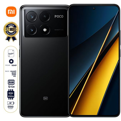 Image de Xiaomi Poco X6 Pro 5G - 512 Go - 12 Go RAM - 6,67" - 2 Nano Sim - 64MP + 8MP + 2MP/16MP - 5000 mAh - Garantie 12 Mois