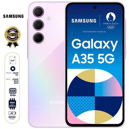 Image de Samsung Galaxy A35 5G - 256 Go - 8Go RAM - 6.6" - Dual Nano SIM - 50MP+8MP+5MP 4K/13 MP - 5000mAh - Garantie 24 Mois