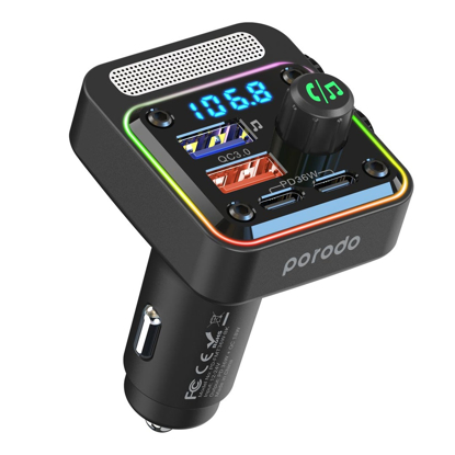 Agrandir l'image de Chargeur de voiture FM Porodo Quick-Charge (double USB-C et USB-A) PD 36 W - Noir- Garantie 3 Mois Image de Chargeur de voiture FM Porodo Quick-Charge (double USB-C et USB-A) PD 36 W - Noir- Garantie 3 Mois