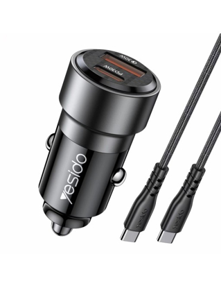 Agrandir l'image de Chargeur de voiture YESIDO Y55 avec câble Type-C (60 W) - Garantie 3 Mois Image de Chargeur de voiture YESIDO Y55 avec câble Type-C (60 W) - Garantie 3 Mois