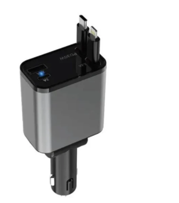 Agrandir l'image de Chargeur de voiture rétractable Green Lion 50 W PD-30W - Noir - Garantie 3 mois Image de Chargeur de voiture rétractable Green Lion 50 W PD-30W - Noir - Garantie 3 mois