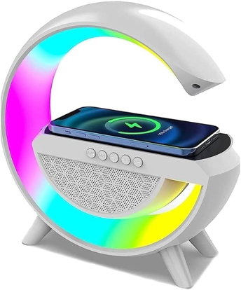 Image de Enceinte Bluetooth LED City avec chargeur sans fil et lampe de table 7 couleurs, sans fil et rechargeable, 3 en 1 - Garantie 3 Mois