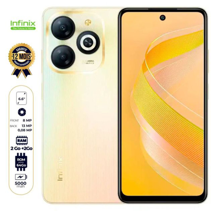 Agrandir l'image de Infinix Smart 8 - 64 Go - 2 Go + 2 Go RAM extensible - 6.6"- 5000mAh - 13MP/8MP - Dual Nano SIM - Empreinte digitale - Garantie 12 Mois Image de Infinix Smart 8 - 64 Go - 2 Go + 2 Go RAM extensible - 6.6"- 5000mAh - 13MP/8MP - Dual Nano SIM - Empreinte digitale - Garantie 12 Mois
