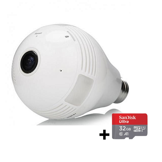 Image sur Packs Caméra Ampoule Espion- 360° - Blanc + Une carte SD SANDISK 32G