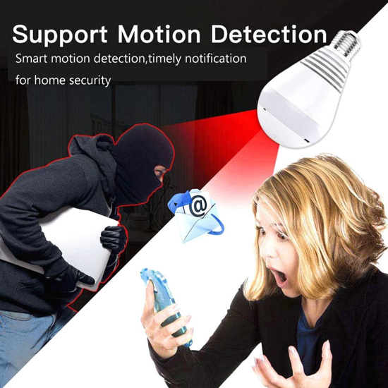 Image sur Caméras de sécurité à domicile Système de surveillance, Ampoule espion panoramique avec vision nocturne Vue à distance moniteur pour bébé/animal domestique Intérieur