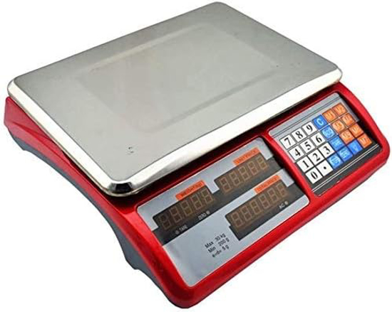 Image sur Balance de cuisine électronique 30 kg/5 g, haute précision, prix des produits, en acier inoxydable, avec fonction tare et zéro LED. Rouge - 30 kg/5 g