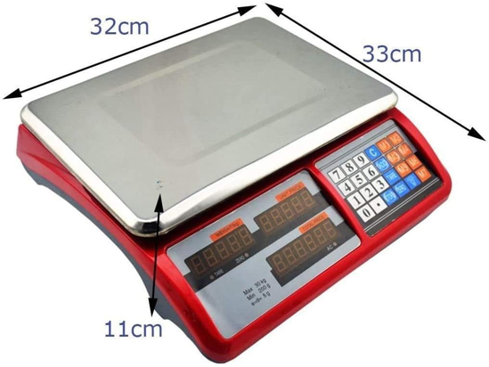 Image sur Balance de cuisine électronique 30 kg/5 g, haute précision, prix des produits, en acier inoxydable, avec fonction tare et zéro LED. Rouge - 30 kg/5 g