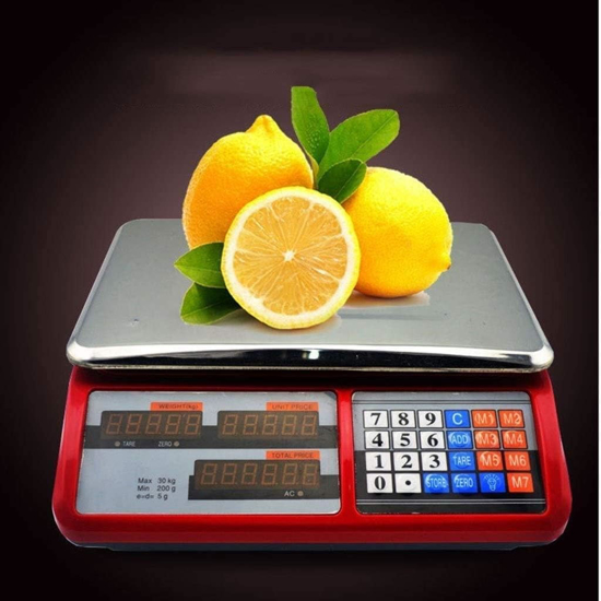 Image sur Balance de cuisine électronique 30 kg/5 g, haute précision, prix des produits, en acier inoxydable, avec fonction tare et zéro LED. Rouge - 30 kg/5 g