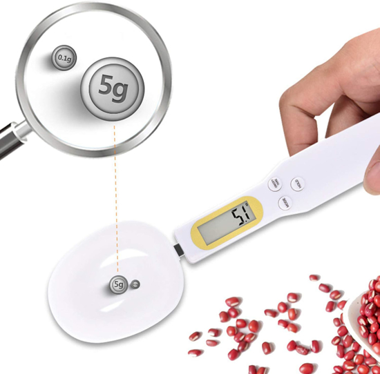 Image sur Balance De Cuillère De Mesure électronique, Outil De Balance De Pesage LCD Affichage Numérique échelle De Cuillère Portable 500g / 0.1g pour Ustensiles De Cuisine Blanc