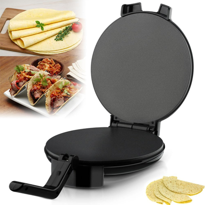 Image de Crêpière électrique de cuisine FLEAGE, 1400 W, antiadhésive, pour chapati et tortilla, presse à tortilla de 25 cm, avec indicateur LED
