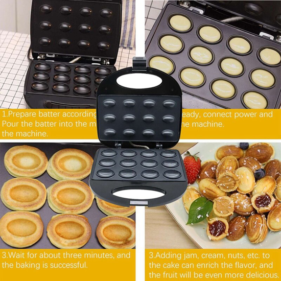 Image sur Gaufrier Électrique à 12 Trous pour Gâteau, Brochure, Assiettes à Noix, Appareils de Cuisine, Machine à Petit Déjeuner, Poêle en Fer Antiadhésif, 750W