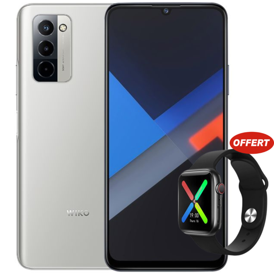 Image sur Pack Smartphone Wiko 10 - 128 Go - 6Go RAM - 6.75" - 50MP+2MP+2MP/8MP - 5000 mAh - Dual Nano SIM - Garantie 12 Mois + Montre connectée  à plusieurs bracelets