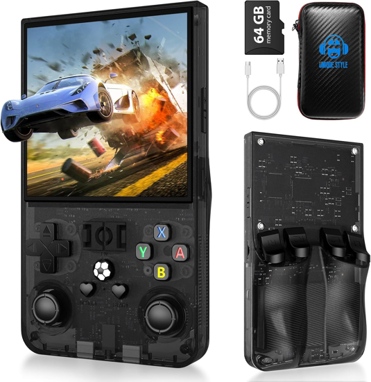 Image sur Console de jeux rétro portable R36 Max, 64 Go, plus de 18 000 jeux, batterie rechargeable 4 000 mAh, compatible avec plus de 30 simulateurs, système Linux, écran IPS 4 pouces