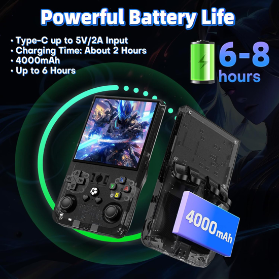 Image sur Console de jeux rétro portable R36 Max, 64 Go, plus de 18 000 jeux, batterie rechargeable 4 000 mAh, compatible avec plus de 30 simulateurs, système Linux, écran IPS 4 pouces