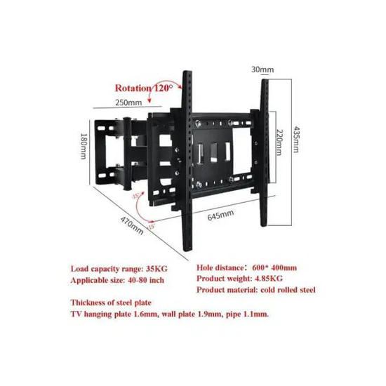 Image sur Support mural TV pivotant réglable inclinable pour TV LED à écran plat de 26 à 55 pouces 50 KG