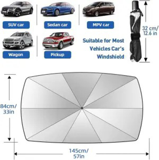 Image sur Pare-soleil pliable pour pare-brise de voiture, protection UV, isolation thermique, pour pare-brise de voiture, camion, voiture (grand modèle)