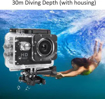 Image sur Caméra d’action Full HD 2 pouces, caméra de sport 1080p 12 MP, étanche jusqu’à 30 m/98 pi avec grand angle de 140 degrés et kit de montage pour vlogging, plongée, vélo et escalade