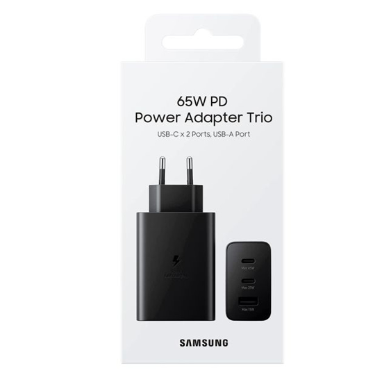 Image sur Boitier de charge à 03 ports SAMSUNG - 65W - Noir - 02 ports USB type C - 01 port USB type A