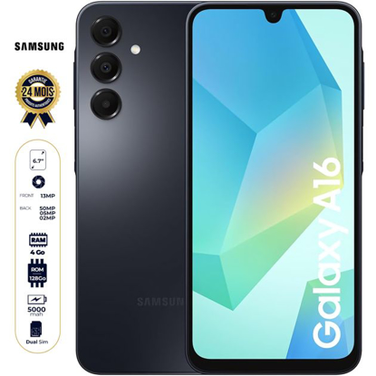 Image de Samsung Galaxy A16 4G - 128 Go - 4Go RAM - 6,7 pouces - 50 MP + 5 MP + 2 MP/13MP - Dual Nano SIM - 5000 mAh - Garantie 24 Mois