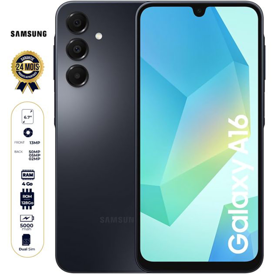 Image sur Samsung Galaxy A16 4G - 128 Go - 4Go RAM - 6,7 pouces - 50 MP + 5 MP + 2 MP/13MP - Dual Nano SIM - 5000 mAh - Garantie 24 Mois