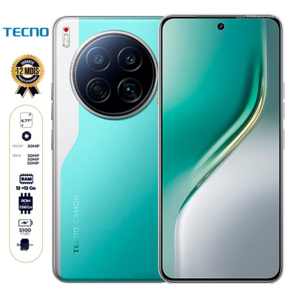 Image de Tecno Camon 40 Premier - 256 Go - 12Go RAM + 12 Go Extensible - 6.77'' LTPO AMOLED 120Hz - 2 Nano Sim - 50 MP + 50 MP + 50 MP / 50 MP - 5100 mAh 70W - Garantie 12 mois