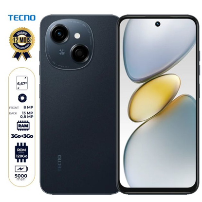 Image de Tecno Pop 9  - 128 Go - 3 Go + 3 Go de RAM - 6,67" - 13MP/8MP - 5000 mAh - Double Nano sim - 4G LTE  - Garantie 12 mois