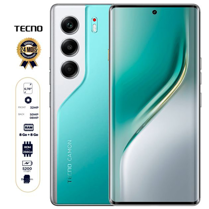 Image de Tecno Camon 40 Pro - 256 Go - 8 Go + 8 Go RAM Extensible - 6,78" AMOLED incurvé 120 Hz - Double Nano Sim - 50MP + 8MP/50MP - 5200 mAh - Garantie 24 mois + CONNEXION MTN OFFERTE