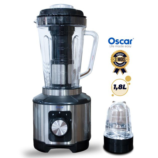 Image sur Blender - Mixeur broyeur - OSCAR - OSC-32PP-SS - 600 watts - Bol en plastique de 1,8 Litres avec 1 grand bol à hacher, 1 filtre et 2 multi-broyeurs - Argent/noir - Garantie 3 mois