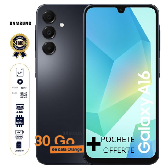 Image sur Samsung Galaxy A16 4G - 128 Go - 4Go RAM - 6,7 pouces - 50 MP + 5 MP + 2 MP/13MP - Dual Nano SIM - 5000 mAh - Garantie 24 Mois