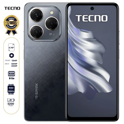 Image de Tecno Spark 40 - 256 Go - 8 Go + 8 Go RAM Extensible - 6,67" - 50MP/32MP - Dual Nano Sim - 5200 mAh - Garantie 24 mois + 22Go de Connexion  MTN offert