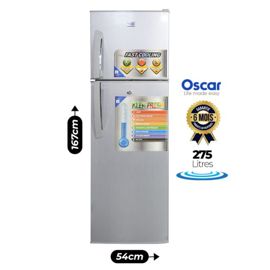 Image sur Réfrigérateur 2 portes Oscar OSC‑R325S – 275 L – Classe A – Faible bruit – R600a – 213 L congélateur – Garantie 6 mois