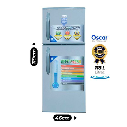 Agrandir l'image de Réfrigérateur double battant Oscar OSC‑R150S – 118 L  – Classe  A+ – Refroidissement rapide – R600a – Thermostat réglable – Garantie 6 mois Image de Réfrigérateur double battant Oscar OSC‑R150S – 118 L  – Classe  A+ – Refroidissement rapide – R600a – Thermostat réglable – Garantie 6 mois