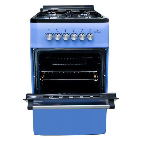 Image sur Cuisinière à gaz EUROLUX F5S40G2 – 4 foyers – 50 × 55 cm – Allumage manuel – Four haut/bas – Inox– Garantie 6 mois