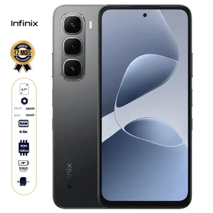 Agrandir l'image de Infinix Hot 60i - 128 Go - 4Go RAM - 6,7" - 50 MP/ 8 MP - Dual Nano Sim - 5160mAh - Garantie 12 mois Image de Infinix Hot 60i - 128 Go - 4Go RAM - 6,7" - 50 MP/ 8 MP - Dual Nano Sim - 5160mAh - Garantie 12 mois
