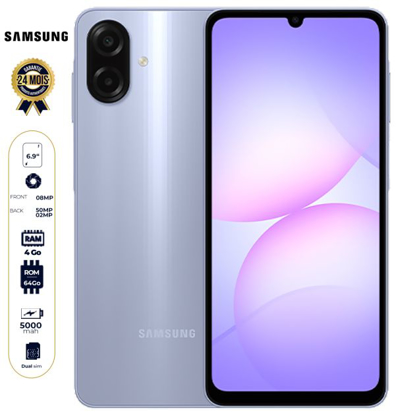 Image de Samsung Galaxy A07 - 64 Go - 4Go RAM - 6,7 pouces - 50 MP + 2 MP/8MP - Dual Nano SIM - 5000 mAh - Garantie 24 Mois