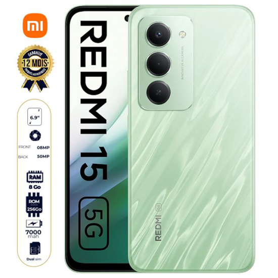 Image sur Xiaomi Redmi 15 5G - 256 Go - 8Go RAM - 6.9" - Dual Nano SIM - 50MP/8MP - 7000mAh - Garantie 12 Mois