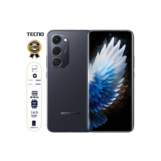 Image sur Tecno Spark 40 Pro+ - 256 Go - 8 Go + 8 Go RAM Extensible - 6,78" - 50MP+2MP/13MP - Double Nano Sim - 5200 mAh - Garantie 24 mois